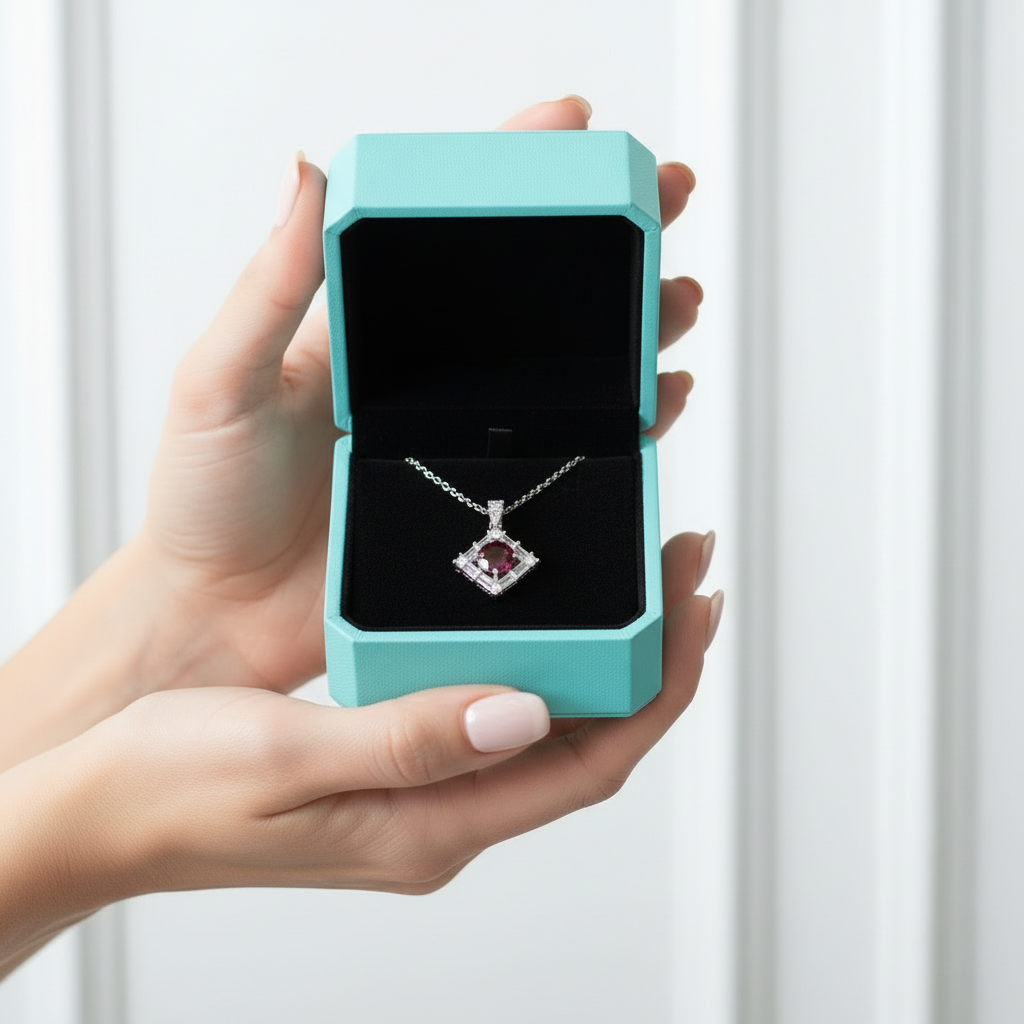 1.0 Ct Round Cut Ruby Birthstone Necklace-Evani Jewelry