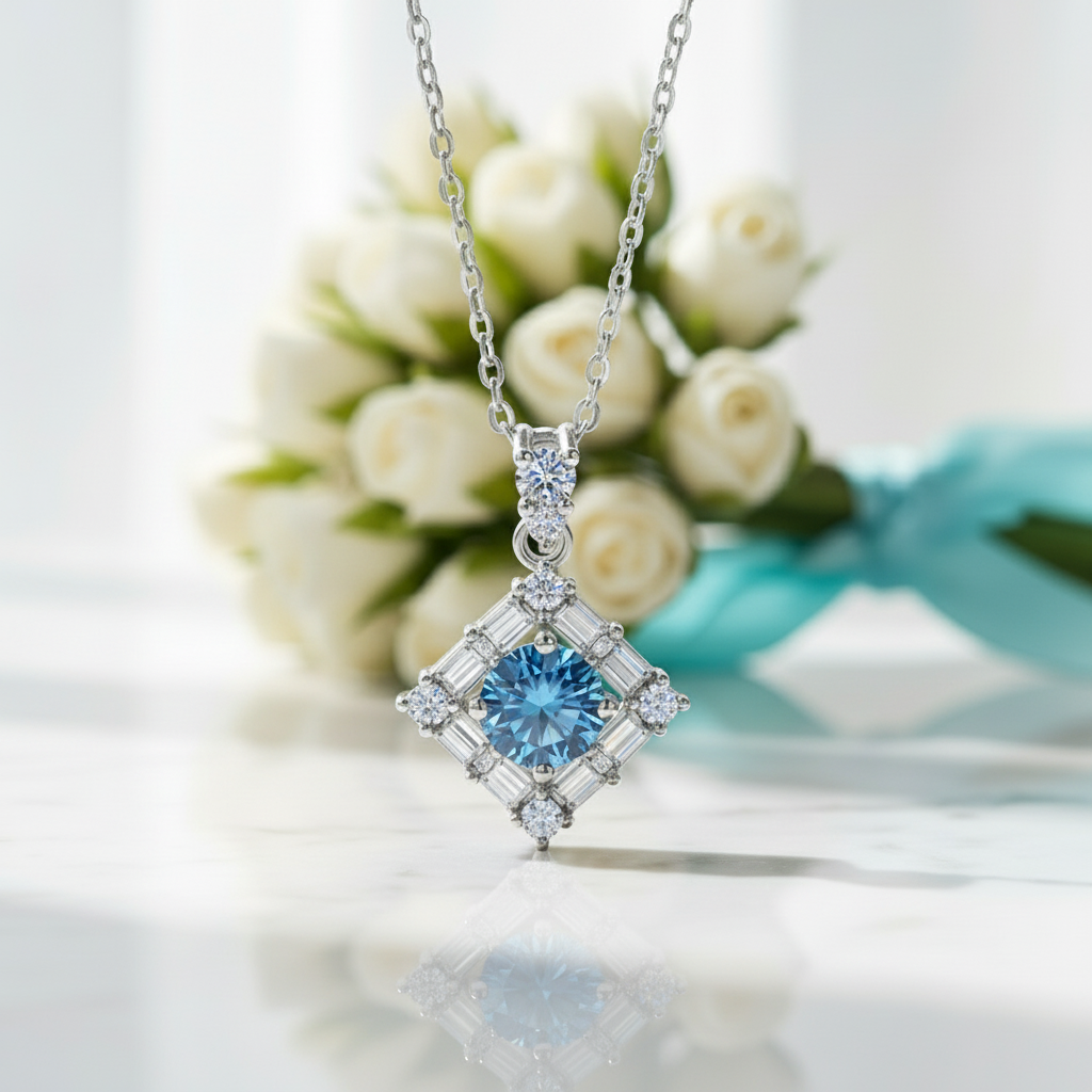 1.0 Ct Round Cut Sapphire Birthstone Necklace