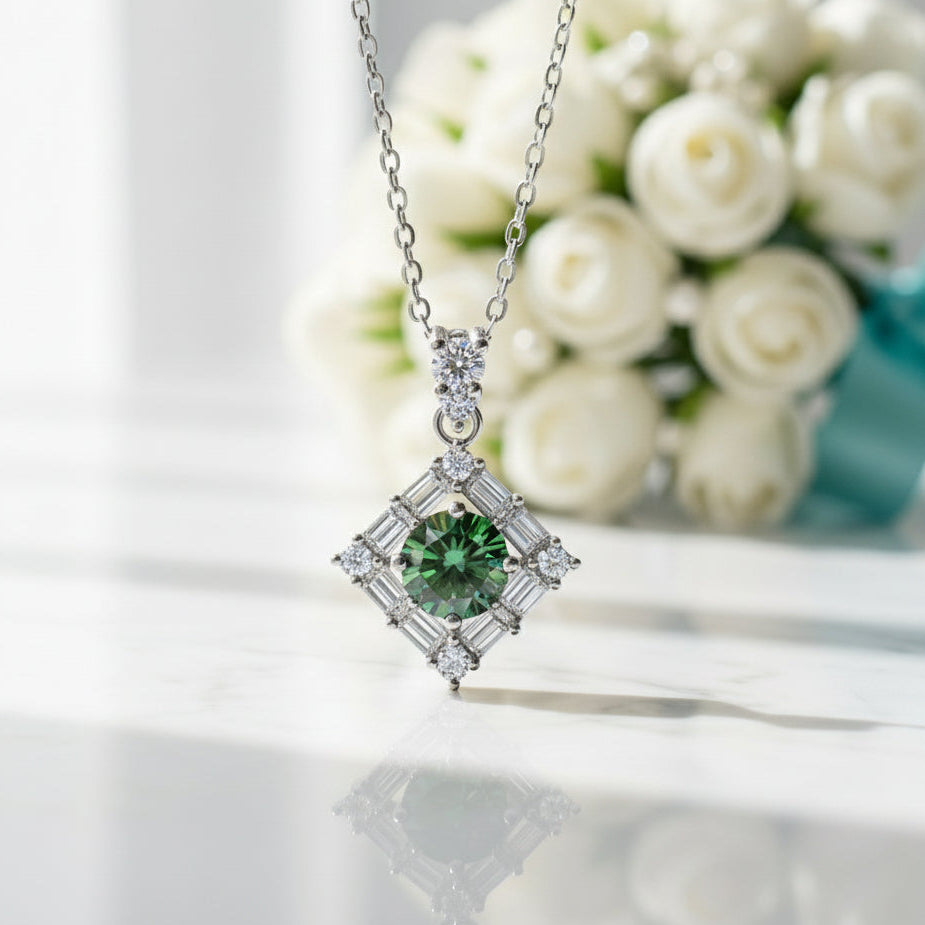 1.0 Ct Round Cut Emerald Birthstone Necklace-Evani Jewelry