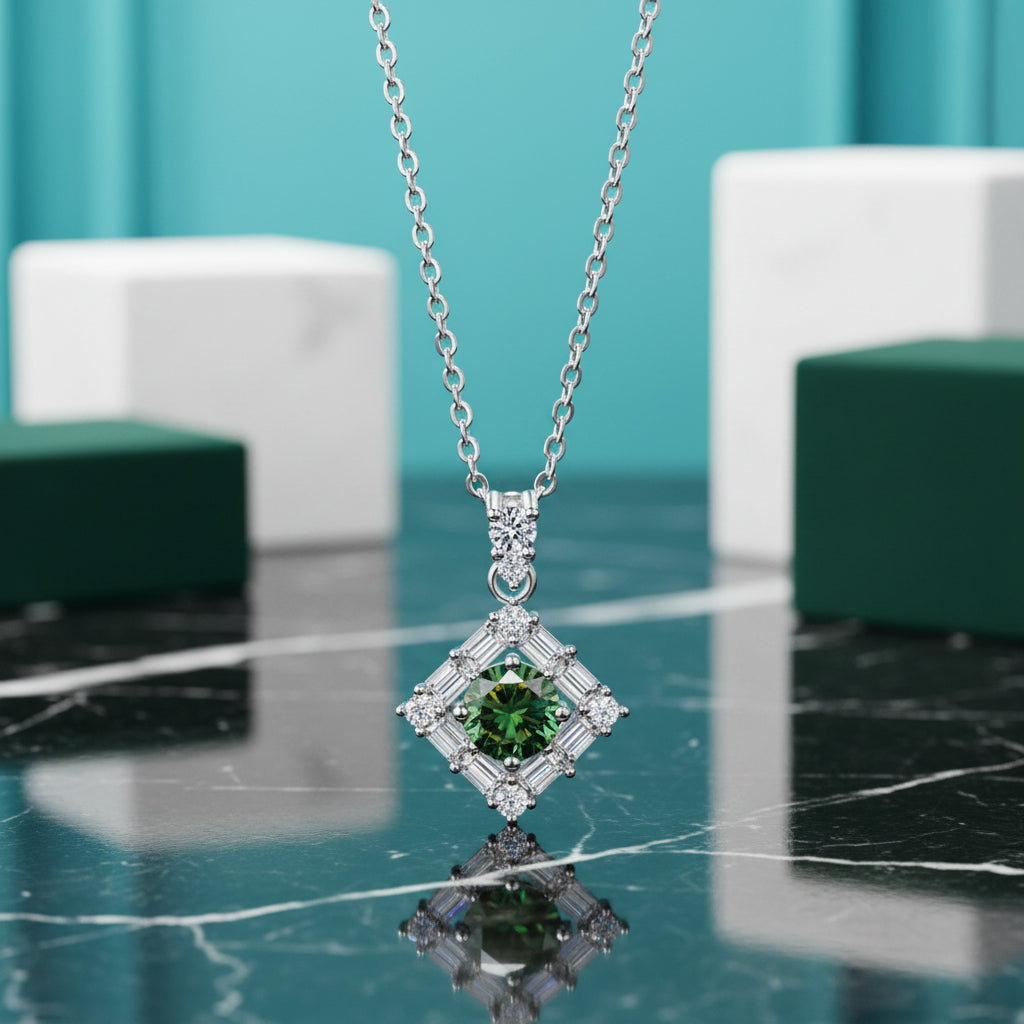 1.0 Ct Round Cut Emerald Birthstone Necklace-Evani Jewelry