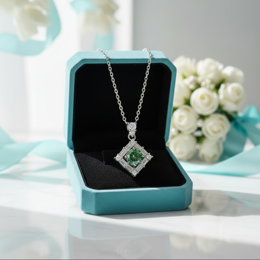1.0 Ct Round Cut Emerald Birthstone Necklace-Evani Jewelry