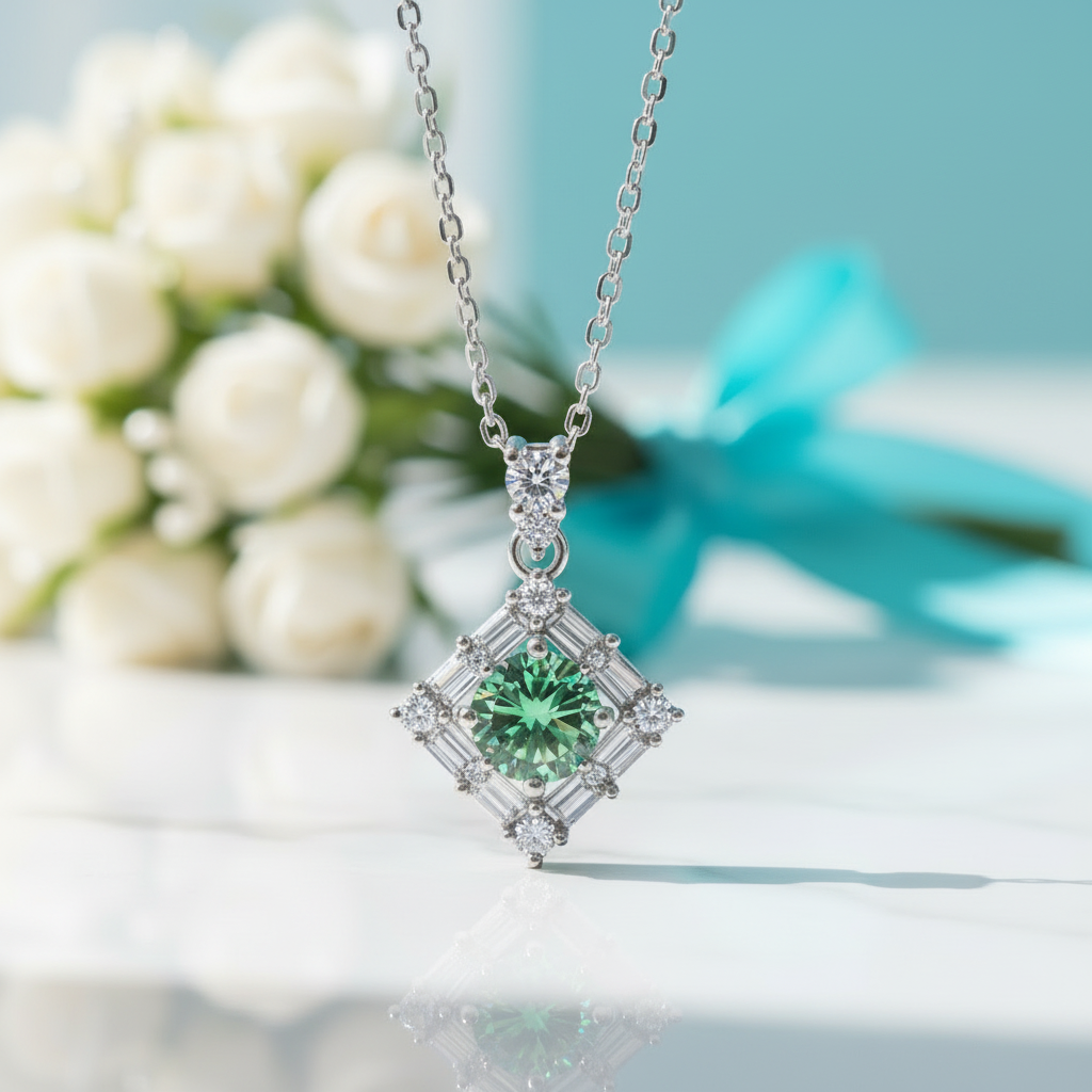 1.0 Ct Round Cut Peridot Birthstone Necklace
