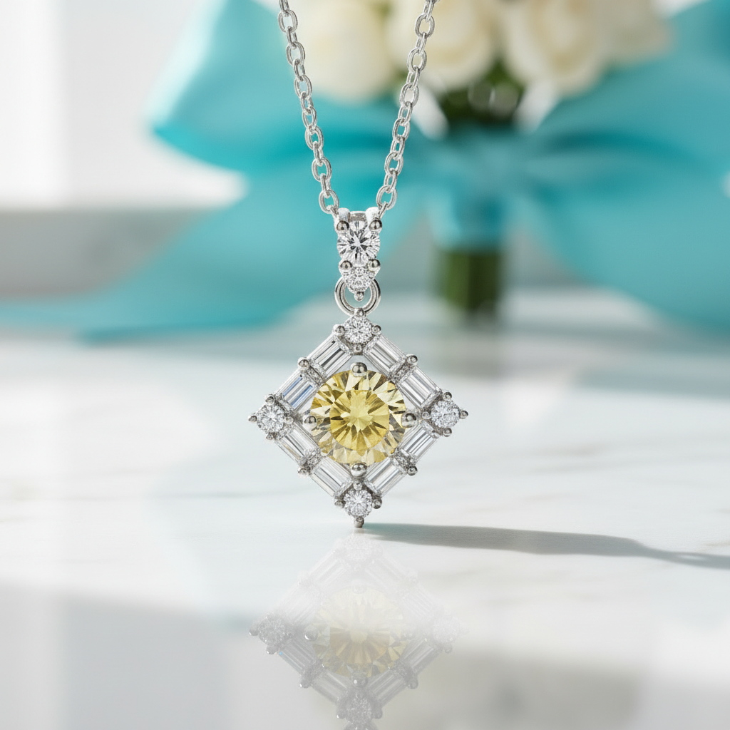 1.0 Ct Round Cut Topaz and Citrine Birthstone Necklace