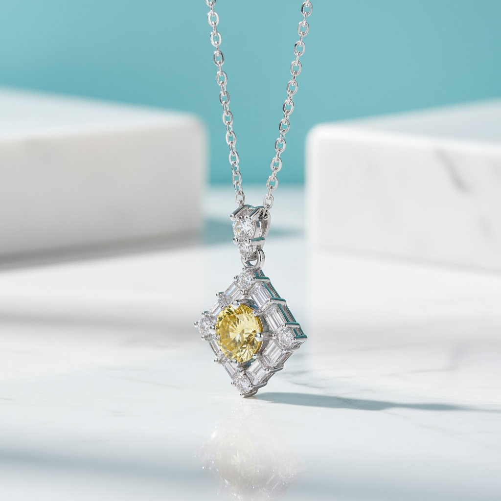 1.0 Ct Round Cut Topaz and Citrine Birthstone Necklace