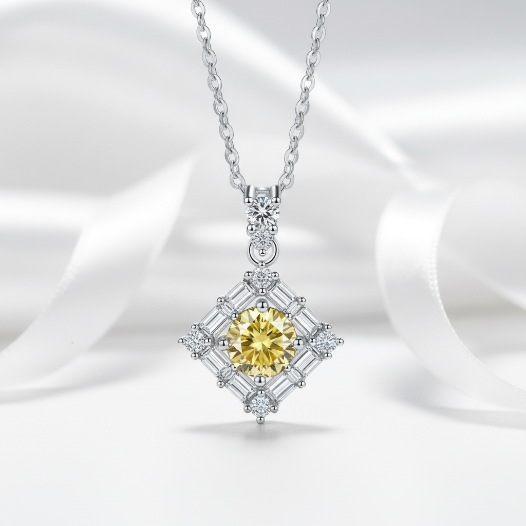 1.0 Ct Round Cut Topaz and Citrine Birthstone Necklace