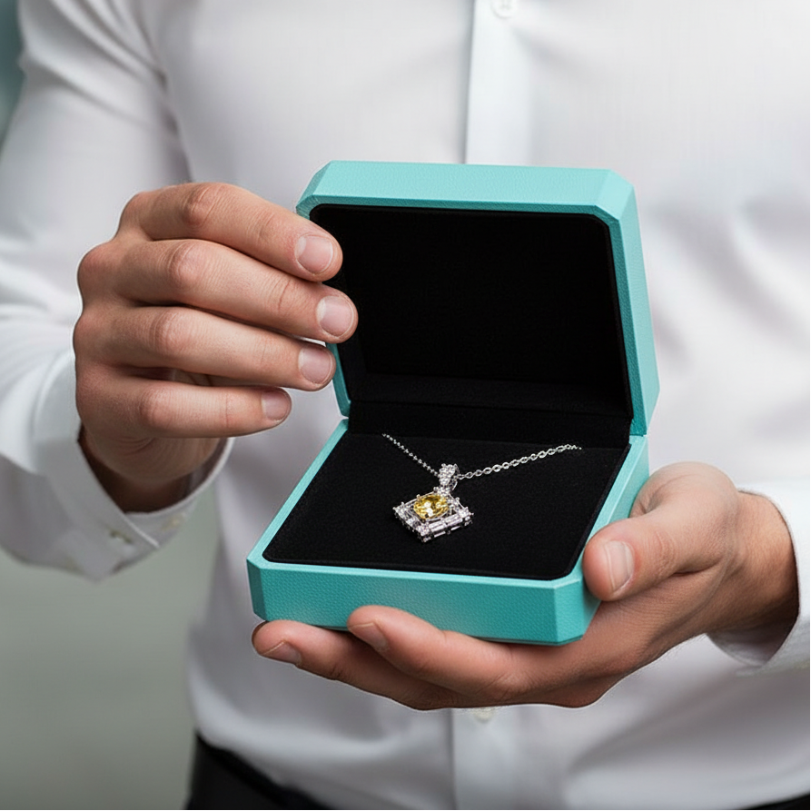 1.0 Ct Round Cut Topaz and Citrine Birthstone Necklace