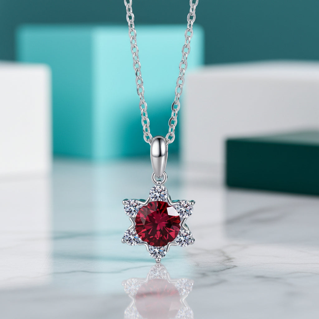 1.0 Ct Round Cut Ruby Snowflake Pendant Necklace-Evani Jewelry