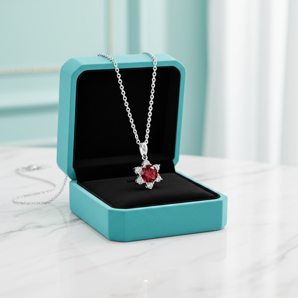 1.0 Ct Round Cut Snowflake Garnet Pendant Necklace