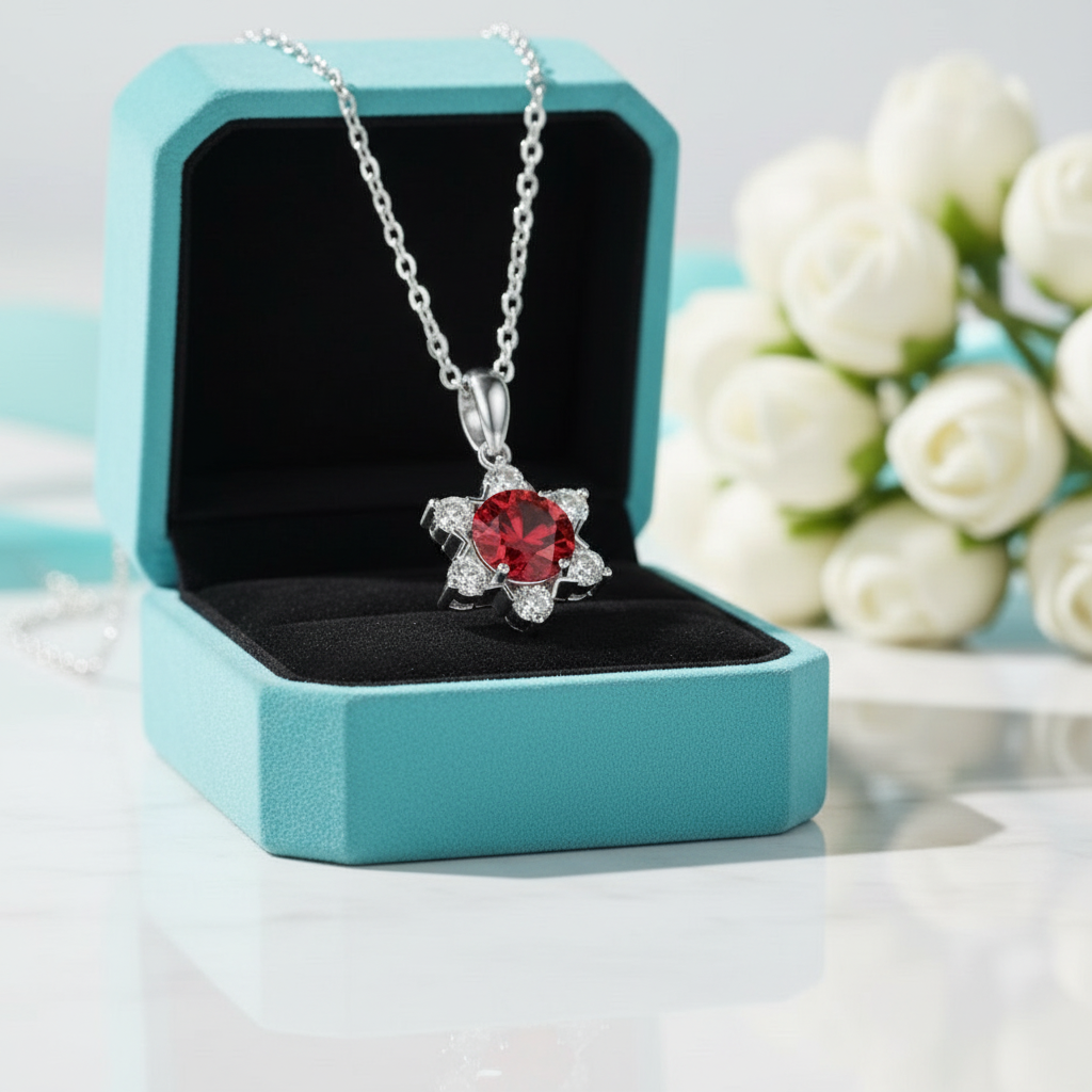 1.0 Ct Round Cut Ruby Snowflake Pendant Necklace-Evani Jewelry