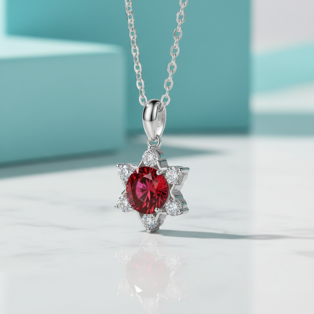 1.0 Ct Round Cut Snowflake Garnet Pendant Necklace
