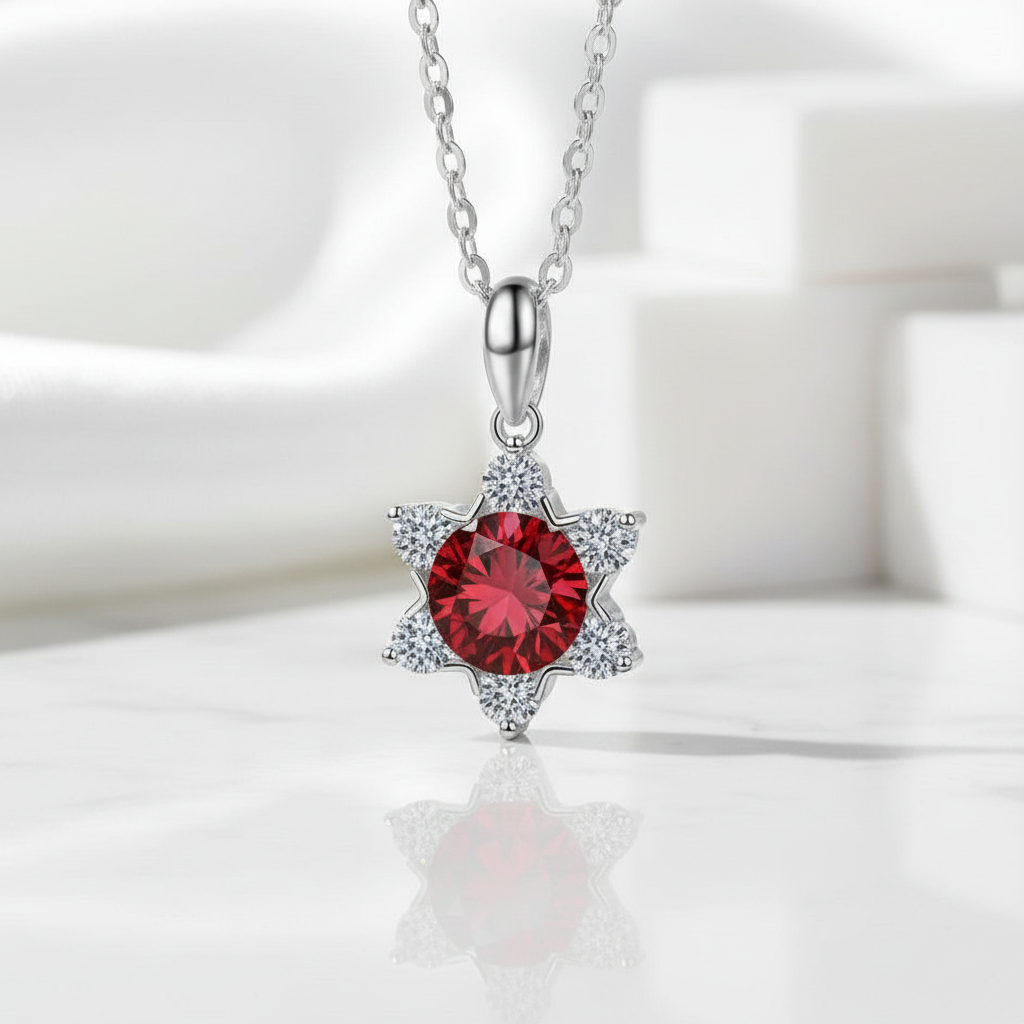1.0 Ct Round Cut Snowflake Garnet Pendant Necklace
