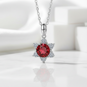 1.0 Ct Round Cut Snowflake Garnet Pendant Necklace