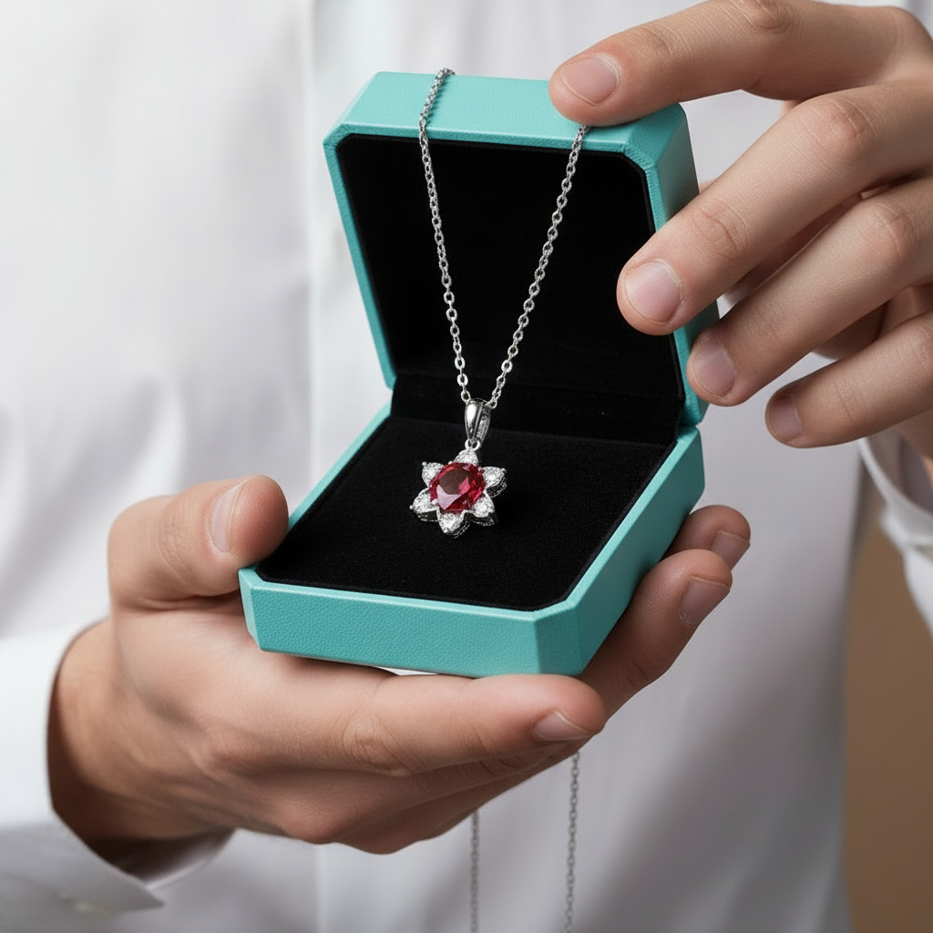 1.0 Ct Round Cut Ruby Snowflake Pendant Necklace-Evani Jewelry