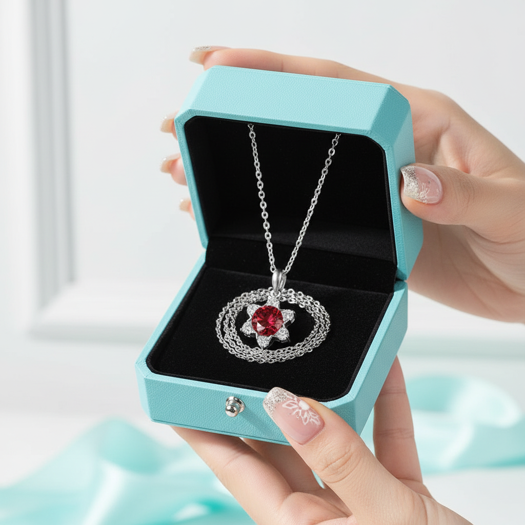 1.0 Ct Round Cut Ruby Snowflake Pendant Necklace-Evani Jewelry