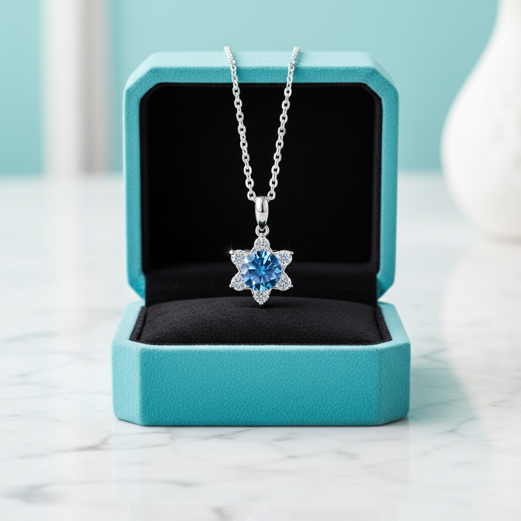 1.0 Ct Round Cut Sapphire Birthstone Snowflake Pendant Necklace-Evani Jewelry