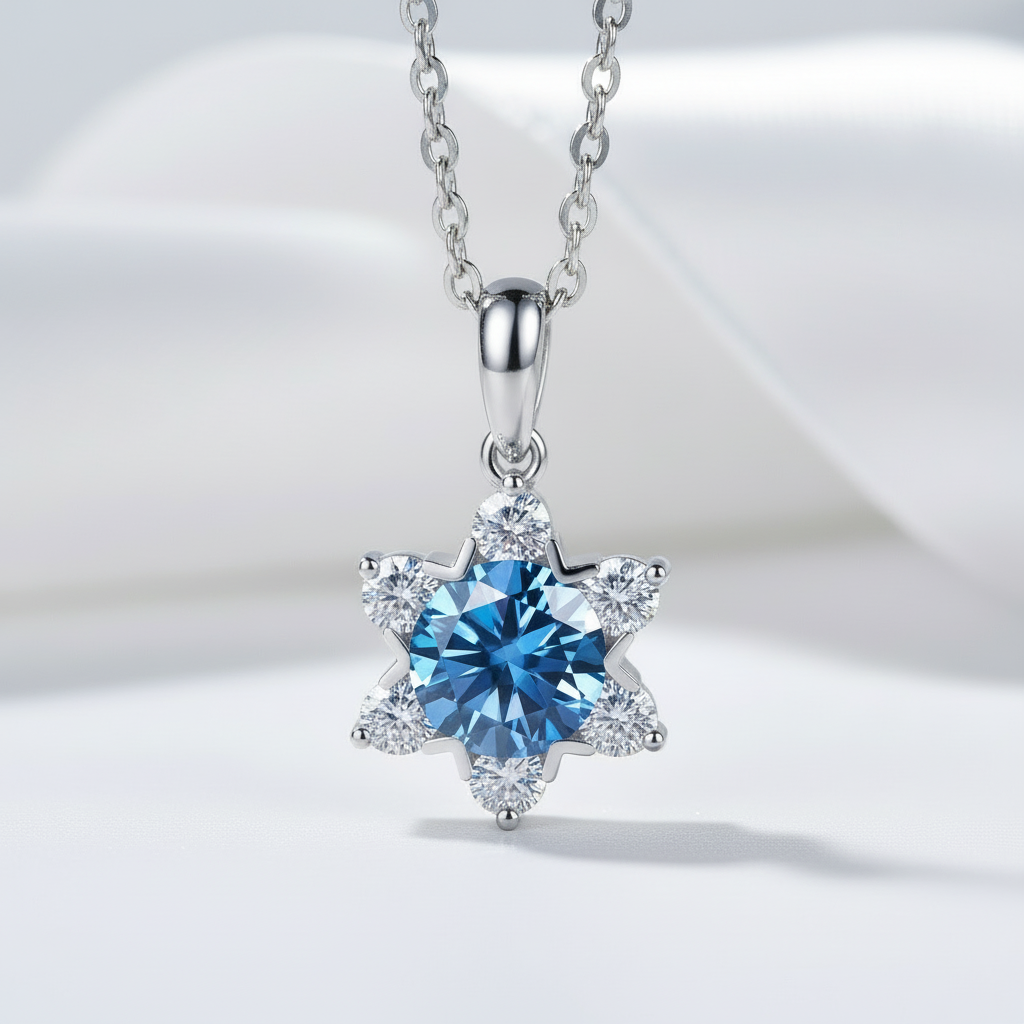 1.0 Ct Round Cut Sapphire Birthstone Snowflake Pendant Necklace-Evani Jewelry