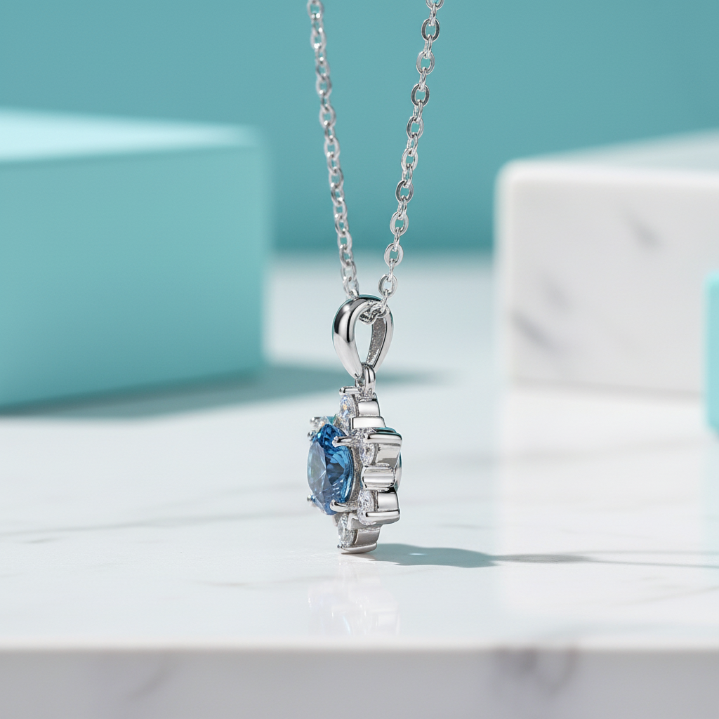 1.0 Ct Round Cut Sapphire Birthstone Snowflake Pendant Necklace-Evani Jewelry