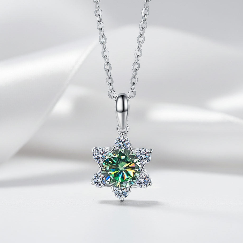 1.0 Ct Round Cut Peridot Snowflake Pendant Necklace-Evani Jewelry