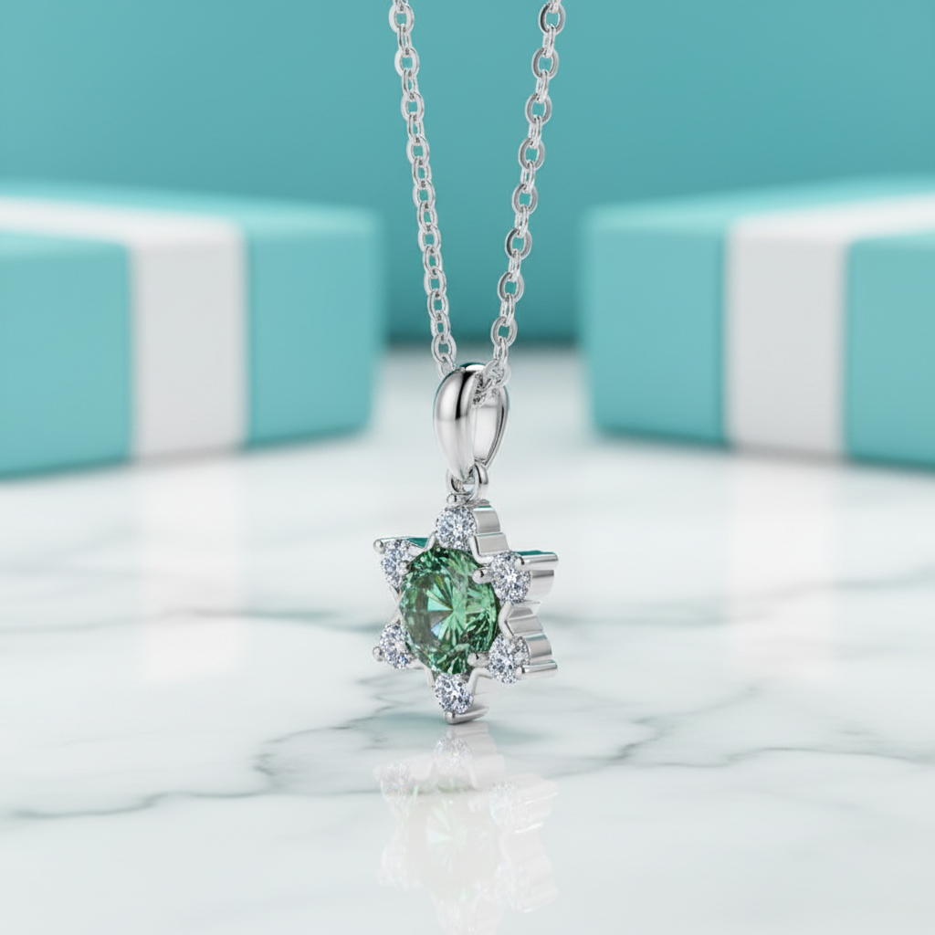 1.0 Ct Round Cut Peridot Snowflake Pendant Necklace-Evani Jewelry