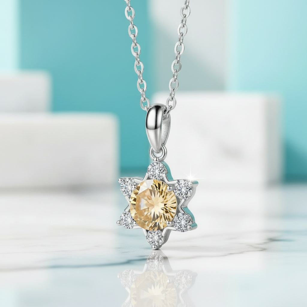 1.0 Ct Round Diamond Snowflake Topaz and Citrine Pendant Necklace-Evani Jewelry