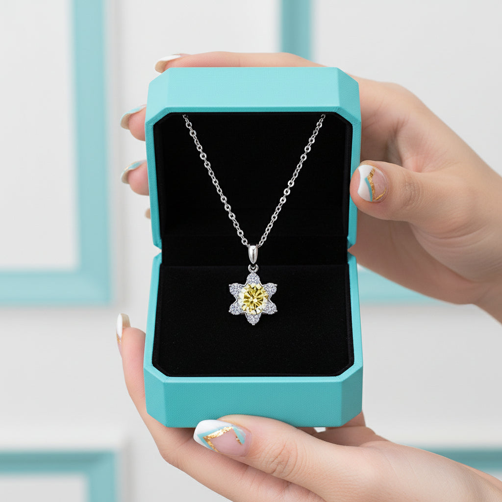 1.0 Ct Round Diamond Snowflake Topaz and Citrine Pendant Necklace-Evani Jewelry