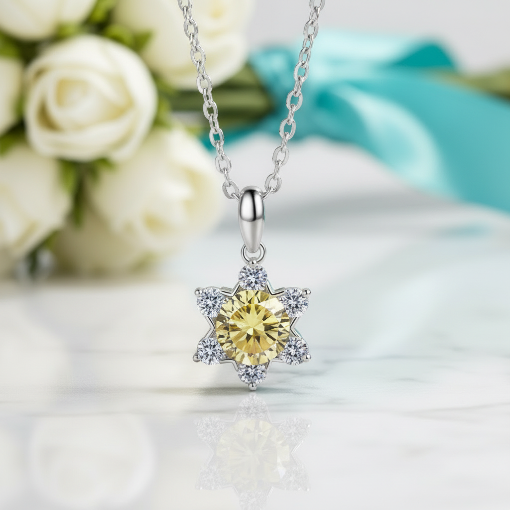 1.0 Ct Round Cut Snowflake Topaz and Citrine Pendant Necklace - Evani Naomi Jewelry