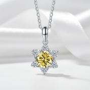 1.0 Ct Round Cut Snowflake Topaz and Citrine Pendant Necklace