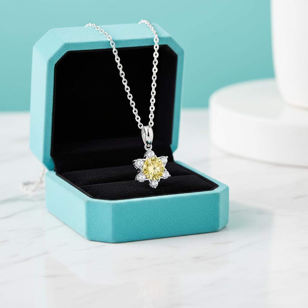 1.0 Ct Round Cut Snowflake Topaz and Citrine Pendant Necklace