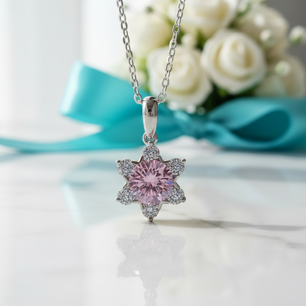 1.0 Ct Round Cut Snowflake Tourmaline Pendant Necklace - Evani Naomi Jewelry