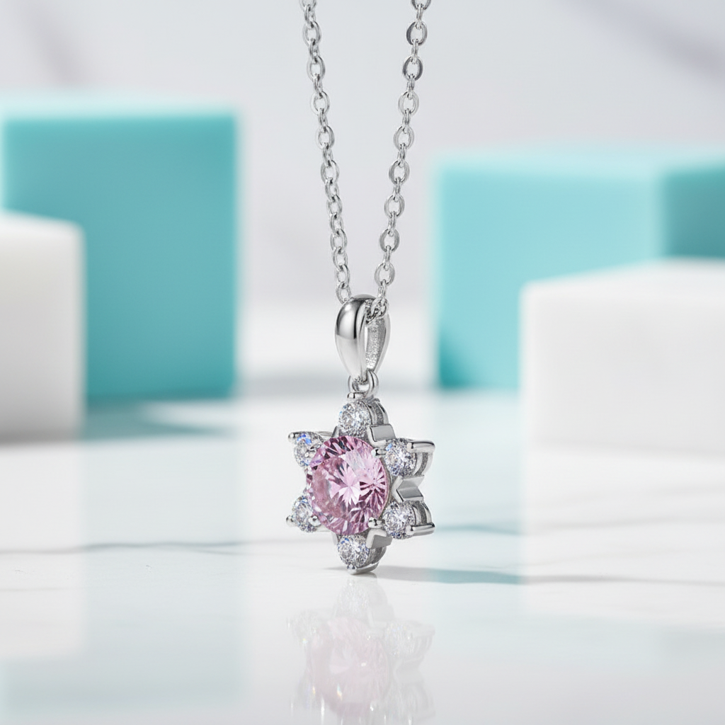 1.0 Ct Round Cut Snowflake Tourmaline Pendant Necklace