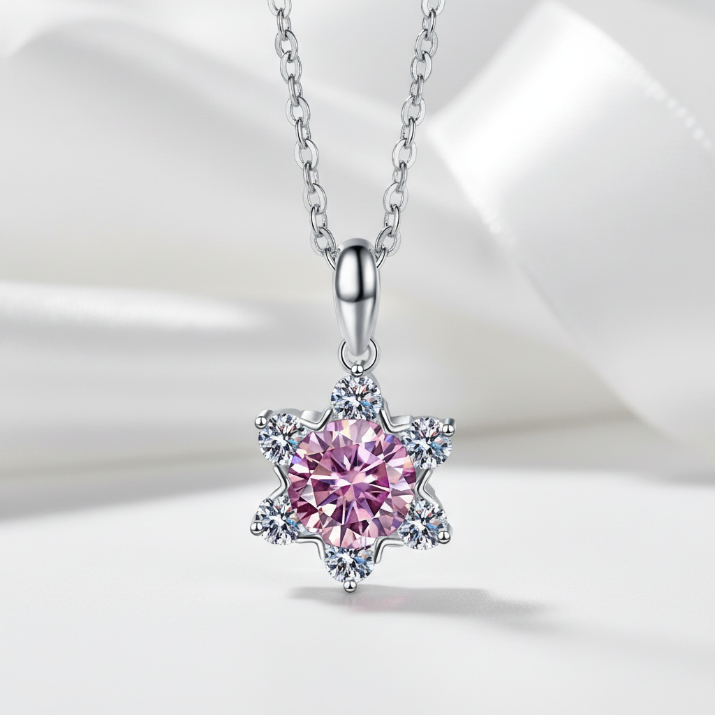 1.0 Ct Round Cut Snowflake Tourmaline Pendant Necklace