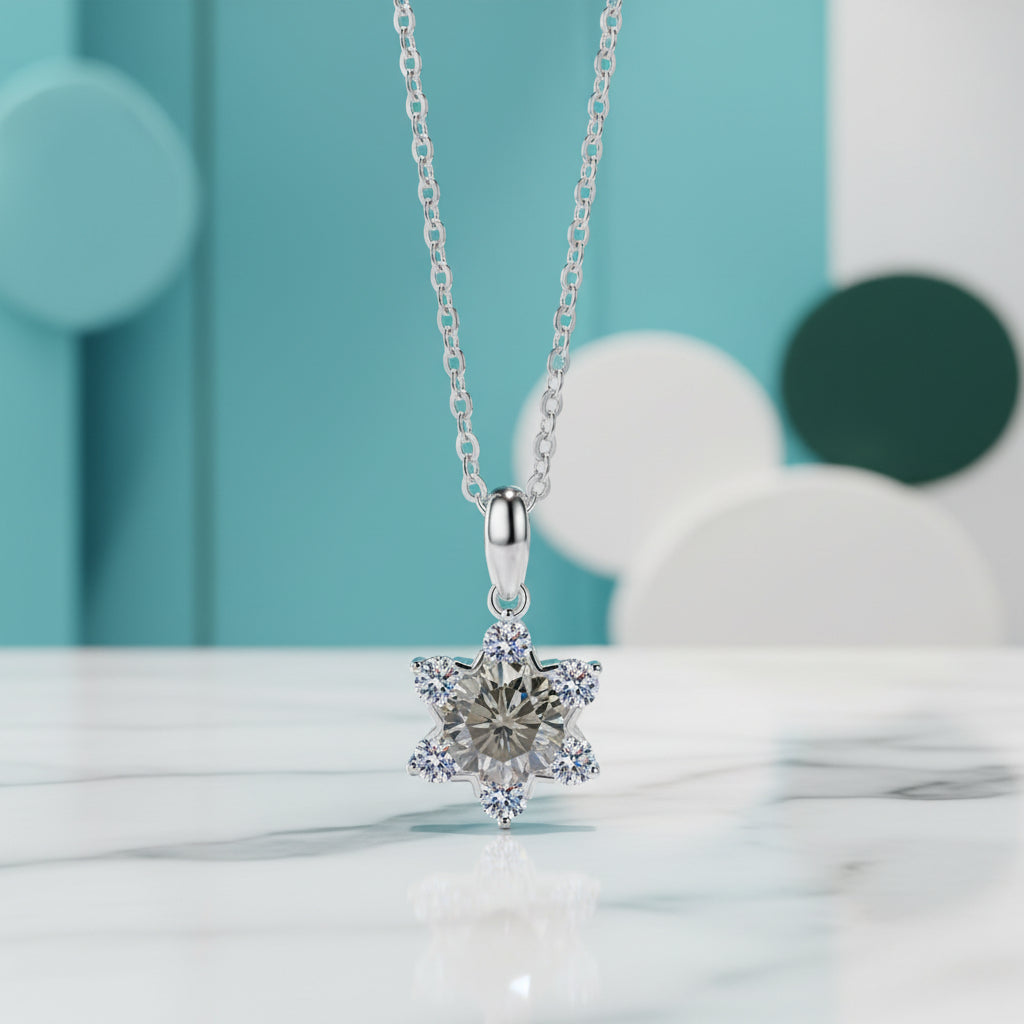 1.0 Ct Round Diamond Snowflake Pendant Necklace-Evani Jewelry