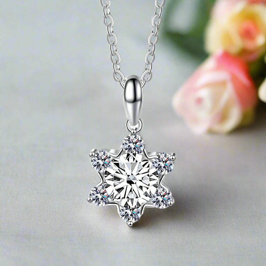 1.0 Ct Round Diamond Snowflake Pendant Necklace-Evani Naomi Jewelry