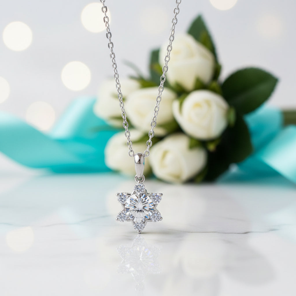 1.0 Ct Round Diamond Snowflake Pendant Necklace-Evani Jewelry