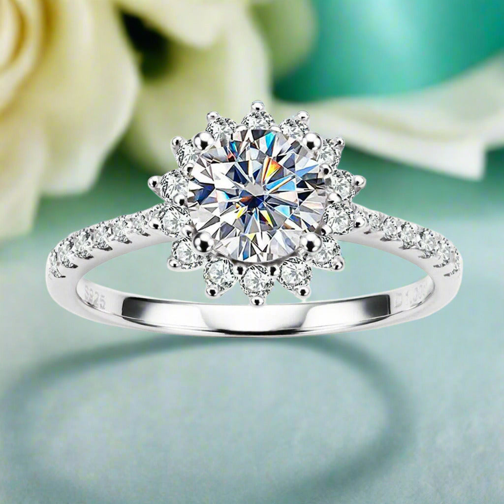 1.0 Ct Round Diamond Sunflower Engagement Ring-Evani Naomi Jewelry