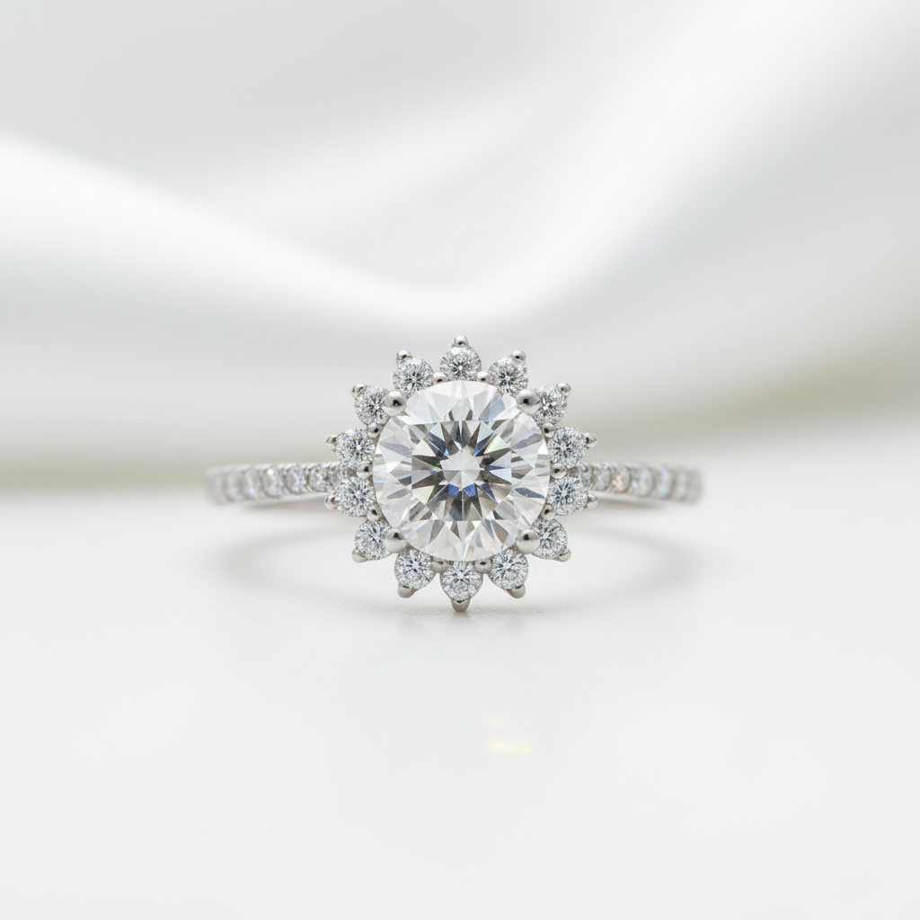 1.0 Ct Round Diamond Option Sunflower Engagement Ring - Evani Naomi Jewelry