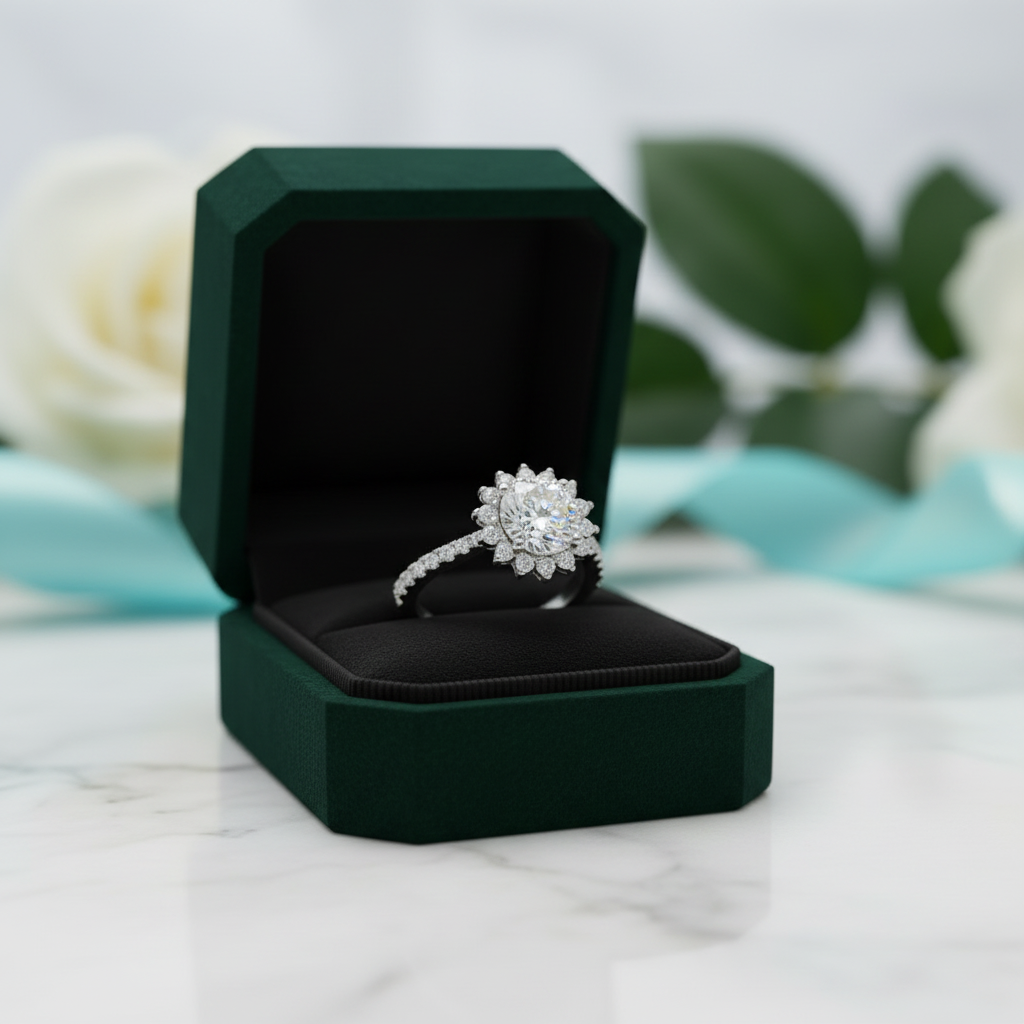 1.0 Ct Round Diamond Option Sunflower Engagement Ring - Evani Naomi Jewelry