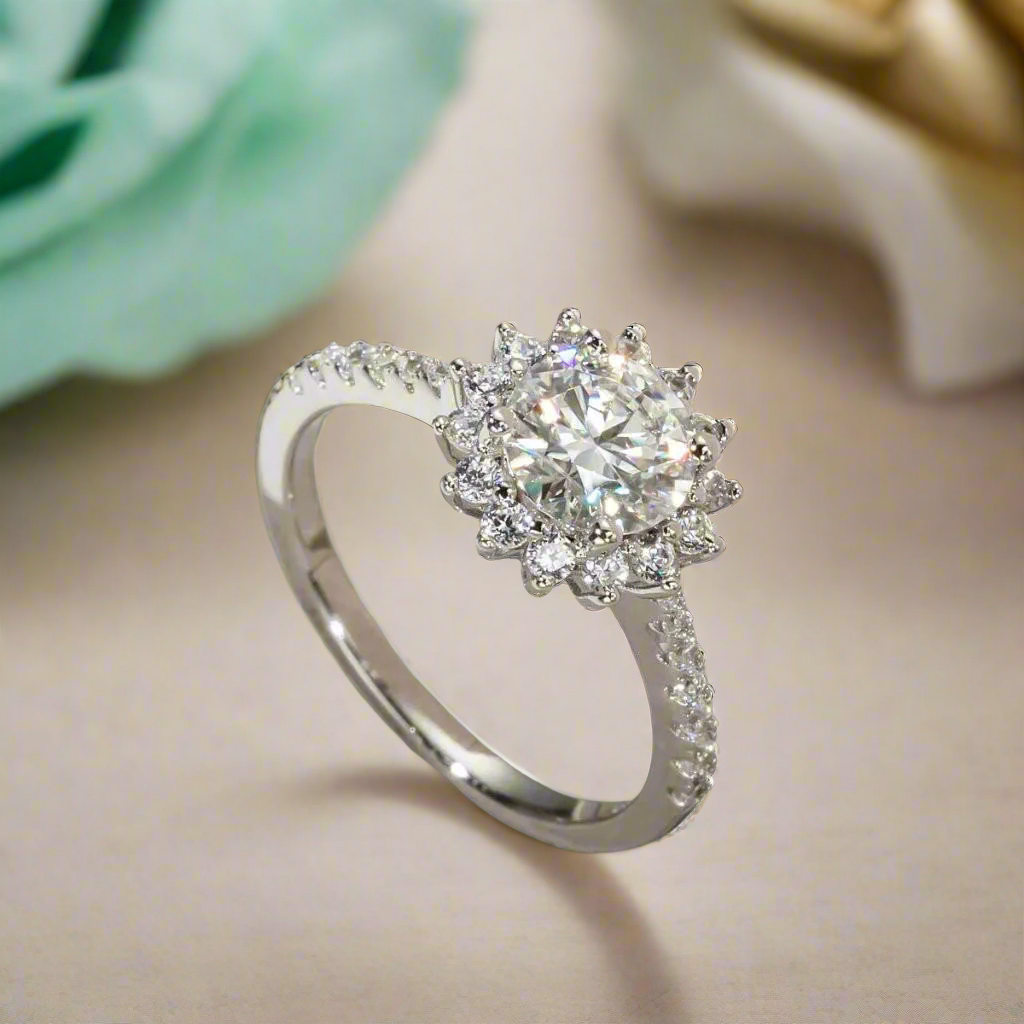 1.0 Ct Round Diamond Sunflower Engagement Ring-Evani Naomi Jewelry