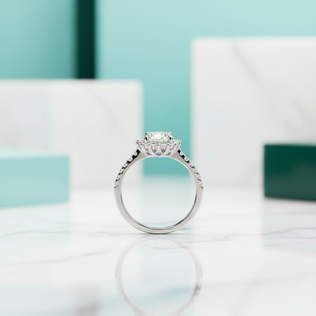 1.0 Ct Round Diamond Sunflower Engagement Ring-Evani Jewelry