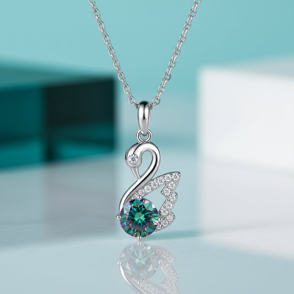 1.0 Ct Round Diamond Swan Pendant Necklace-Evani Jewelry