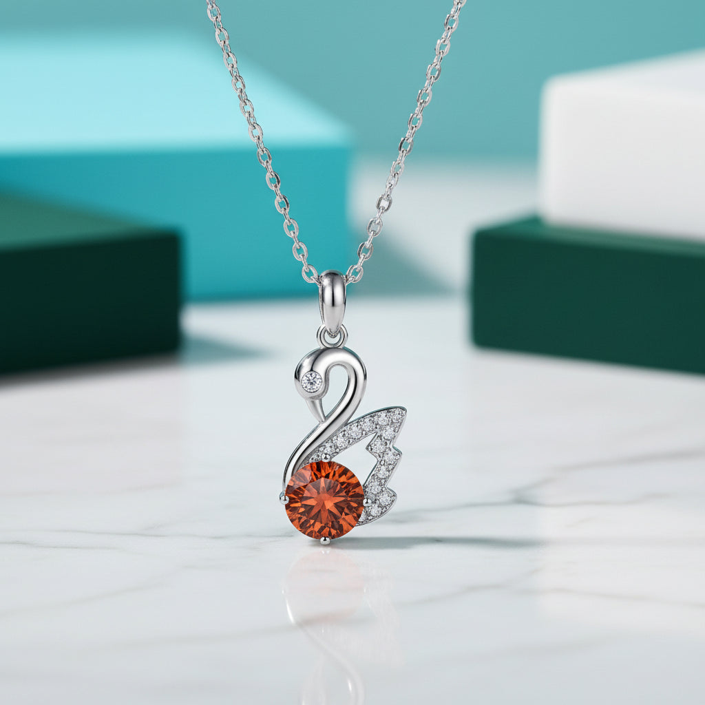 1.0 Ct Round Diamond Swan Pendant Necklace-Evani Jewelry