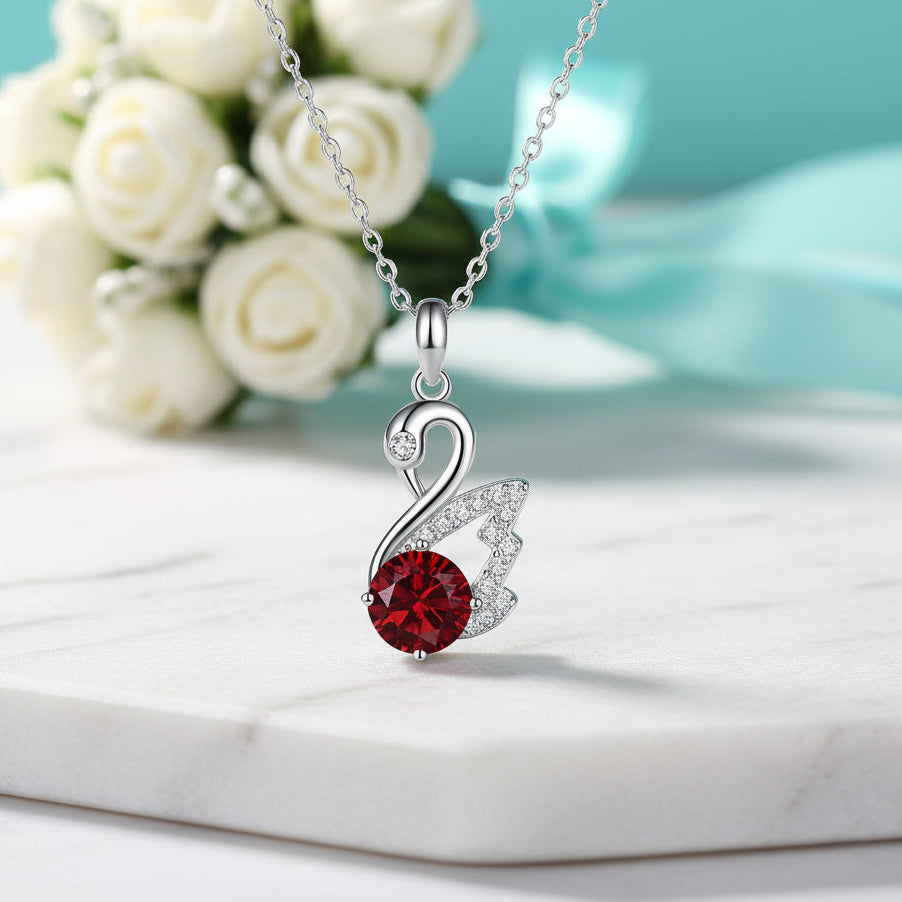 1.0 Ct Round Cut Ruby Swan Pendant Necklace-Evani Jewelry