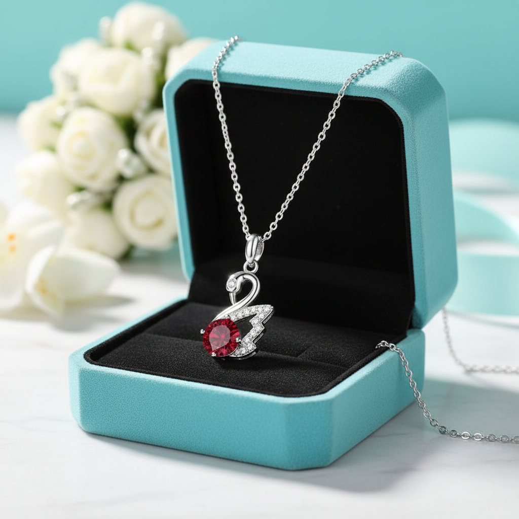 1.0 Ct Round Cut Swan Garnet Pendant Necklace