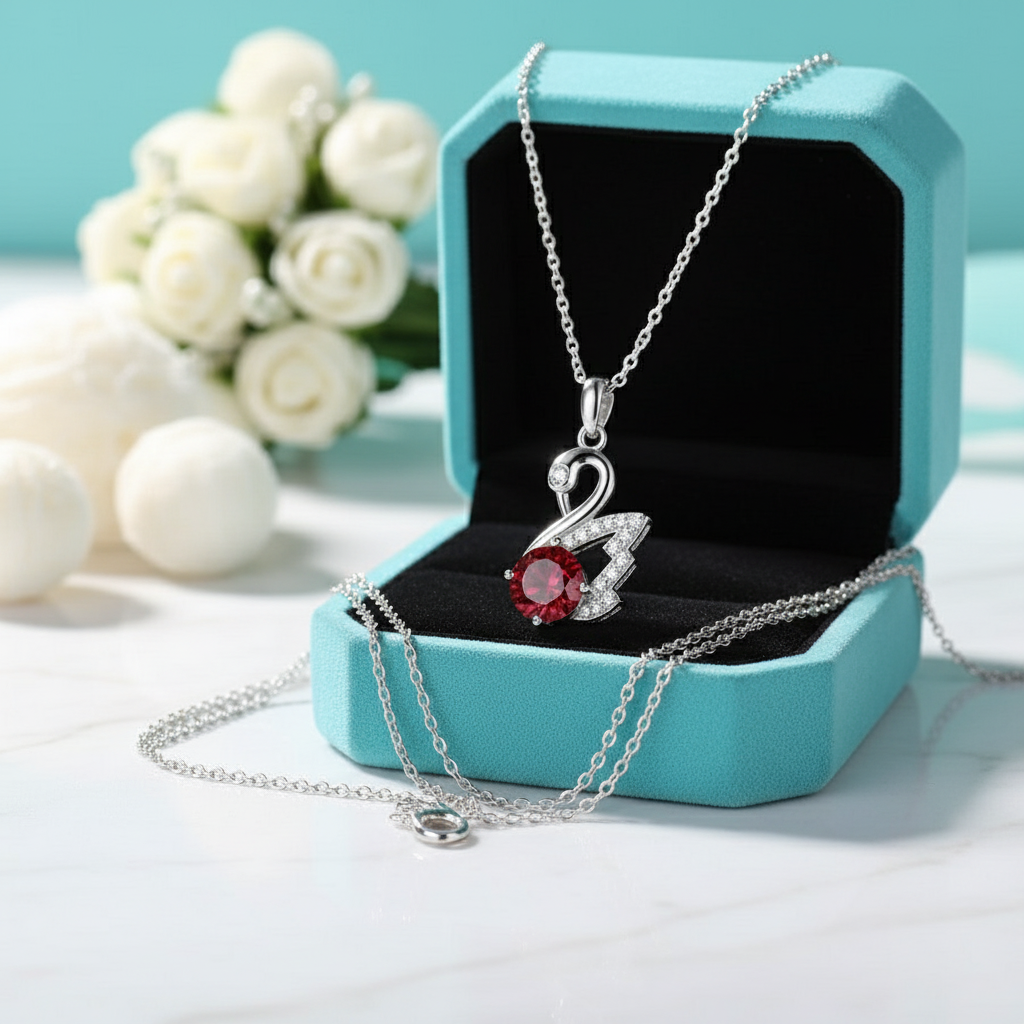 1.0 Ct Round Cut Ruby Swan Pendant Necklace-Evani Jewelry