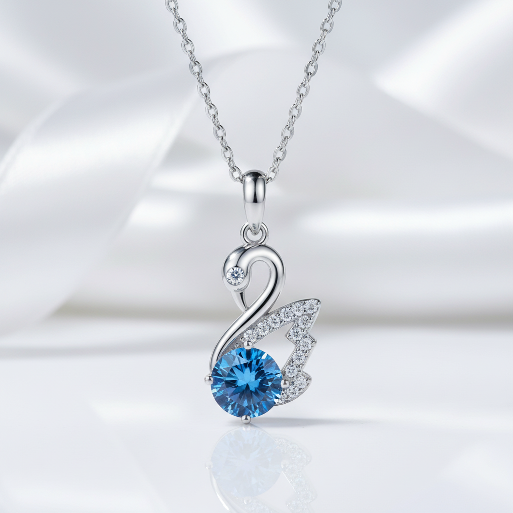 1.0 Ct Round Cut Sapphire Birthstone Swan Pendant Necklace-Evani Jewelry