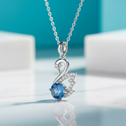 1.0 Ct Round Cut Sapphire Birthstone Swan Pendant Necklace-Evani Jewelry