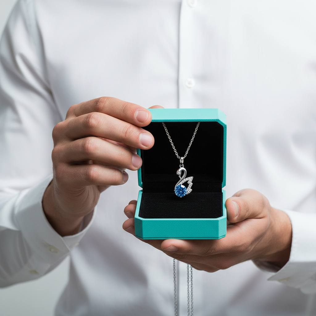 1.0 Ct Round Cut Sapphire Birthstone Swan Pendant Necklace-Evani Jewelry