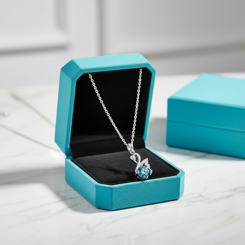 1.0 Ct Round Cut Sapphire Birthstone Swan Pendant Necklace-Evani Jewelry