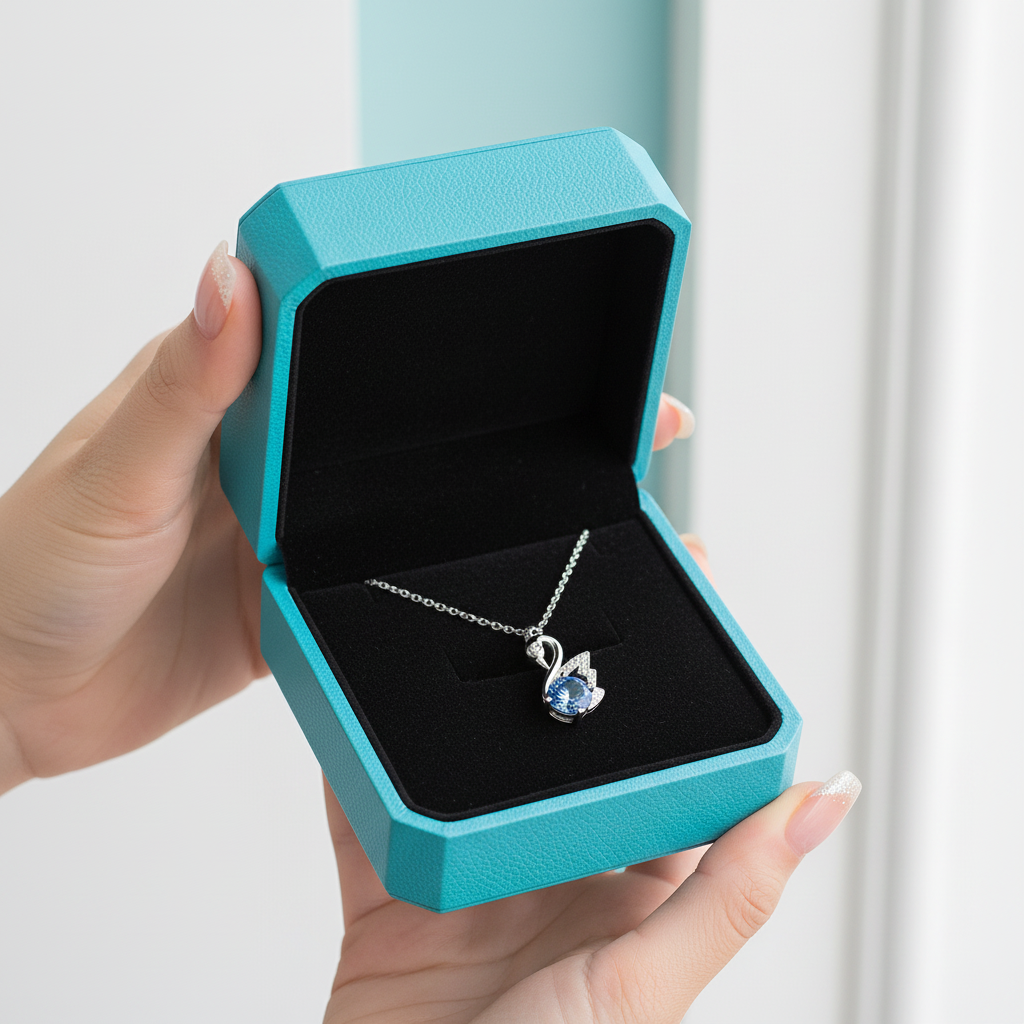 1.0 Ct Round Cut Sapphire Birthstone Swan Pendant Necklace-Evani Jewelry