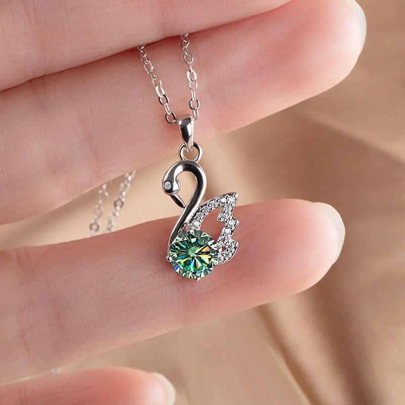 1.0 Ct Round Diamond Swan Pendant Necklace-Evani Naomi Jewelry